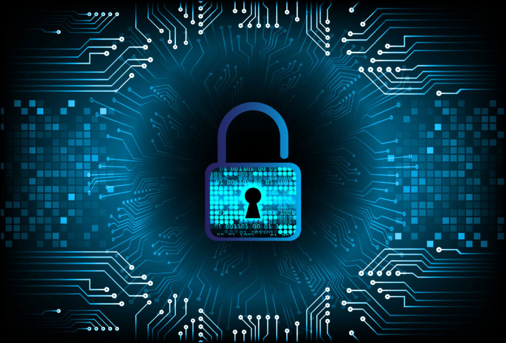 Modern cybersecurity technology background with padlock